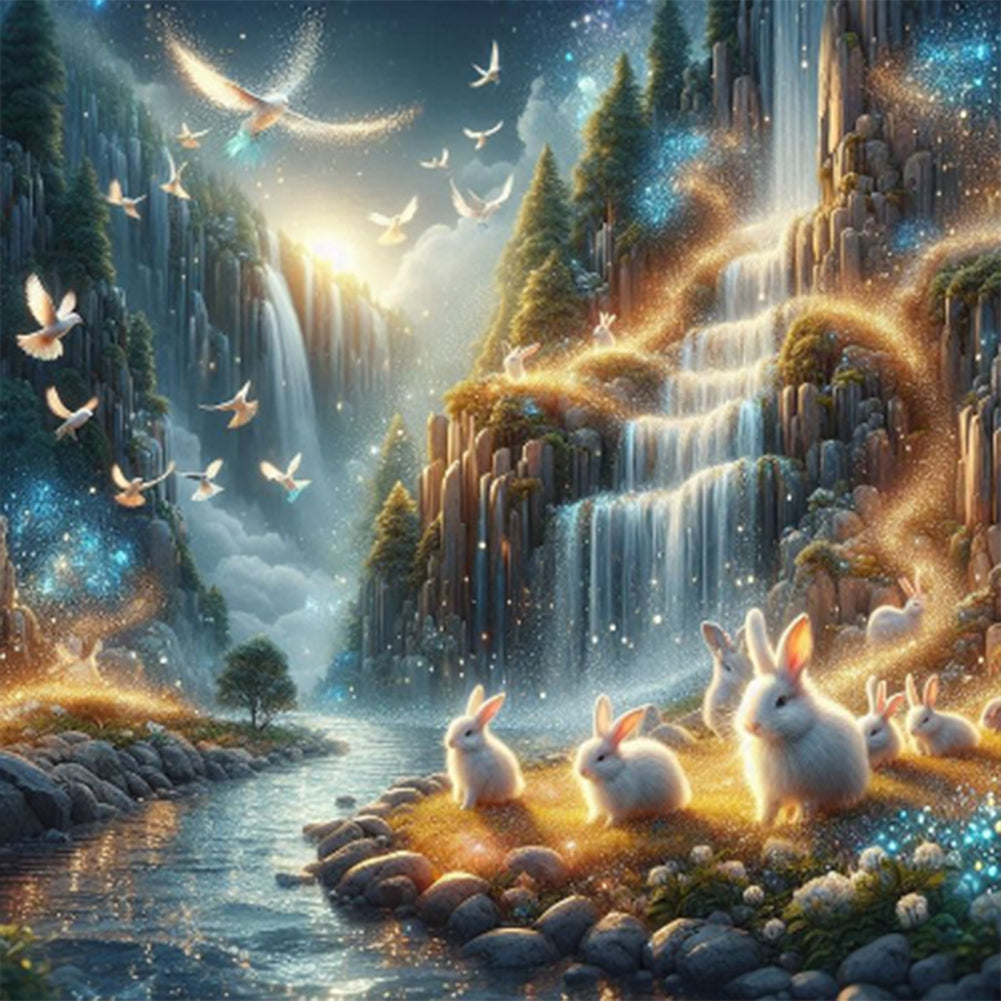 Diamond Painting - Full Round - Rabbit And Landscape (40*40CM)