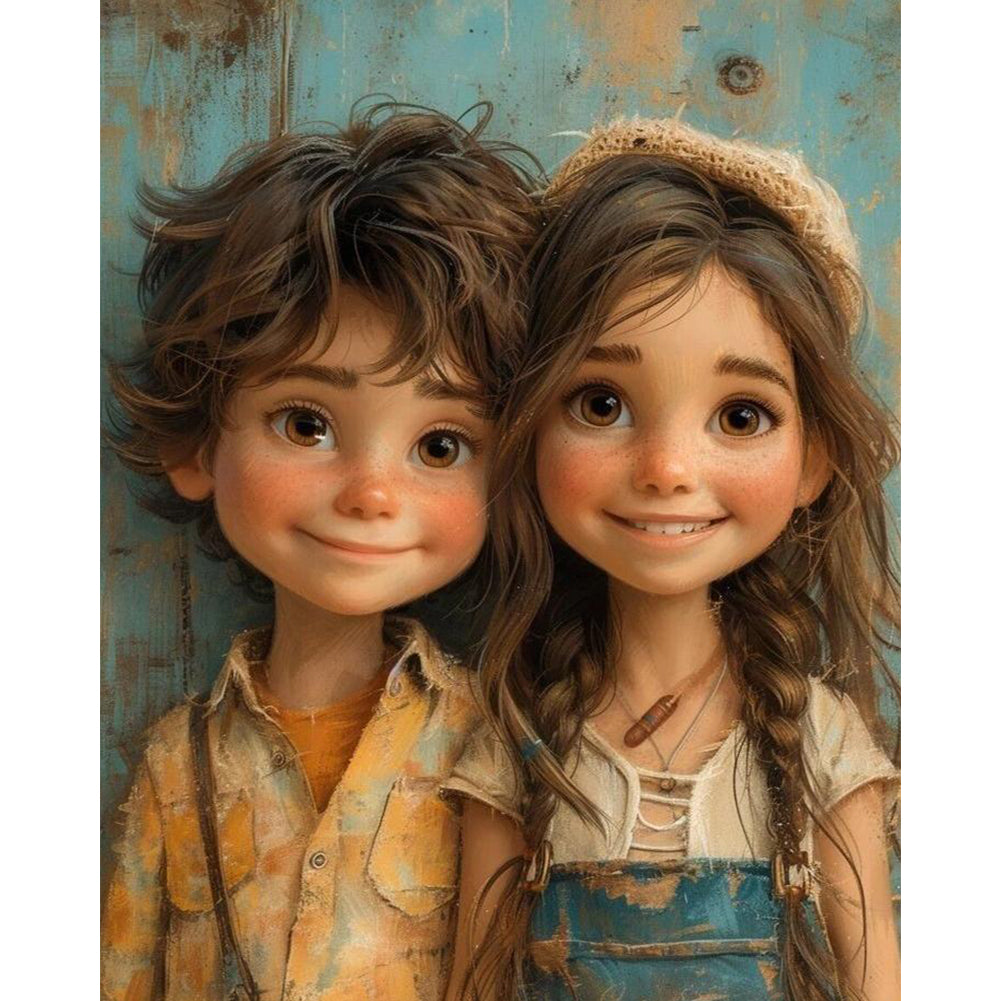 Diamond Painting - Full Round - Green Sweethearts Boy And Girl (40*50CM)
