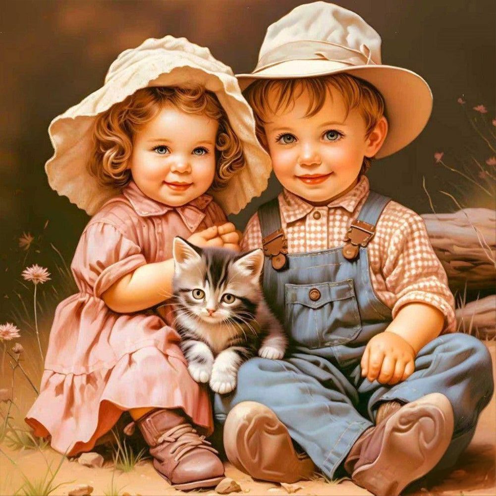 Diamond Painting - Full Round - Green Sweethearts Boy And Girl (40*40CM)