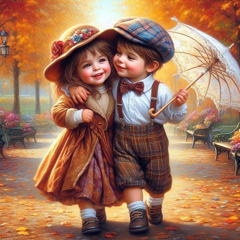 Diamond Painting - Full Round - Green Sweethearts Boy And Girl (40*40CM)