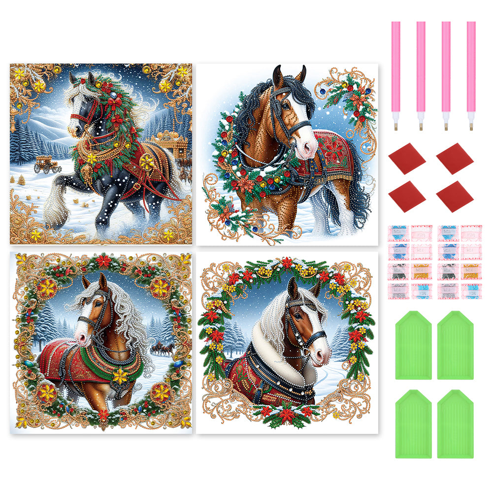 4pcs Partial Special Diamond Painting Set - Christmas Horse (40*40CM)