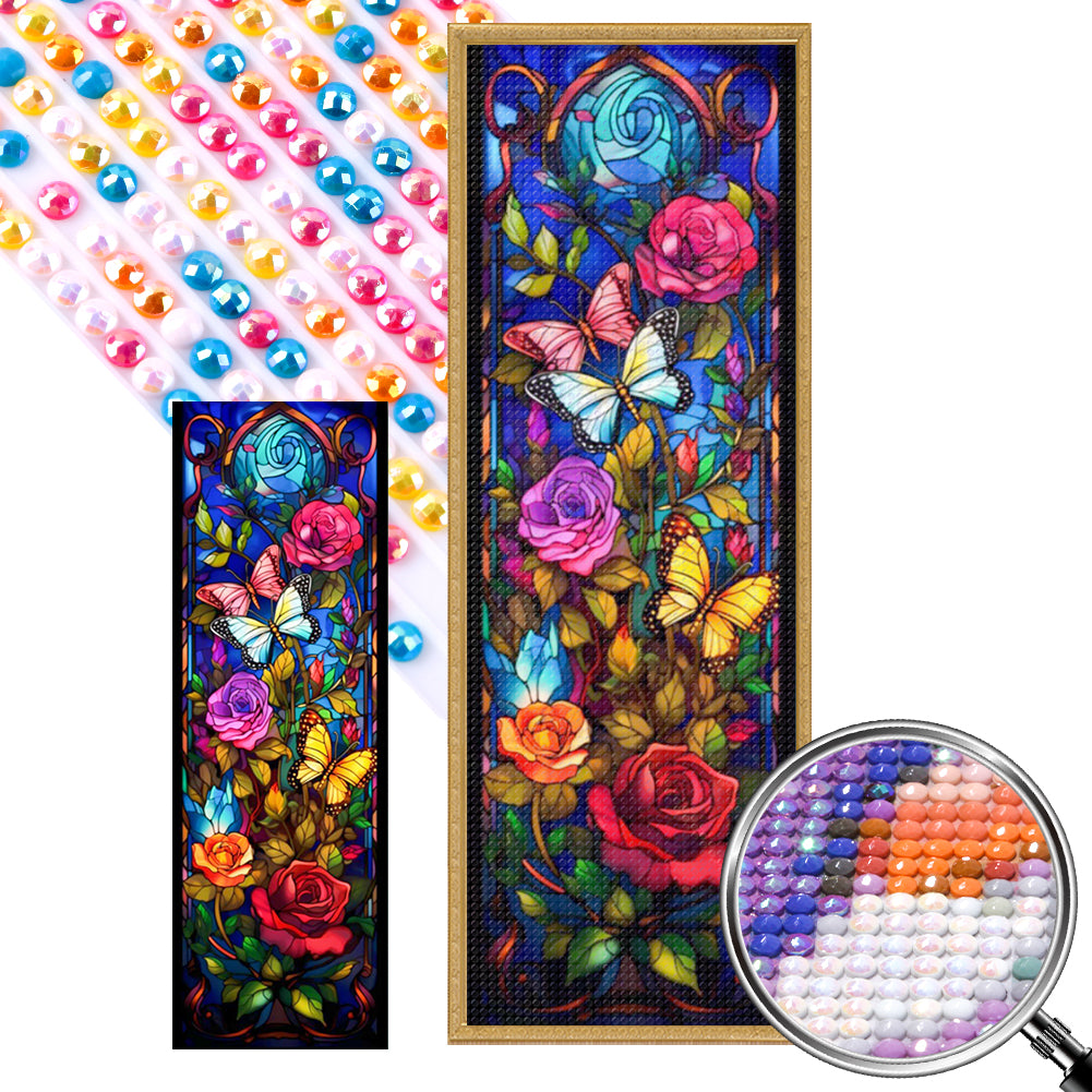 AB Diamond Painting - Full Round - Flowers And Butterfly Glass Painting (30*90CM)