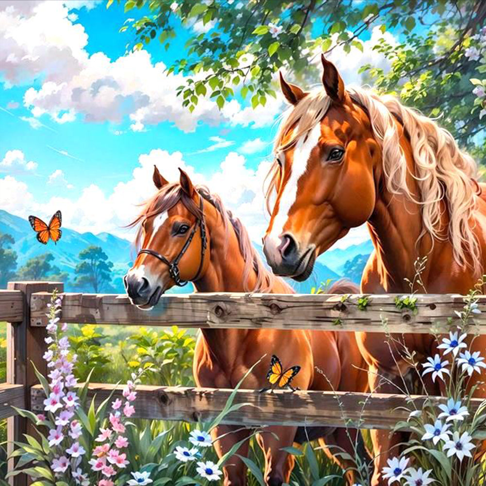 Diamond Painting - Full Round - Horse In The Fence (40*40CM)