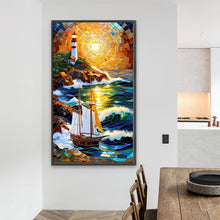 Load image into Gallery viewer, Diamond Painting - Full Round - Sunrise Sailboat Lighthouse Glass Painting (40*70CM)
