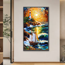 Load image into Gallery viewer, Diamond Painting - Full Round - Sunrise Sailboat Lighthouse Glass Painting (40*70CM)
