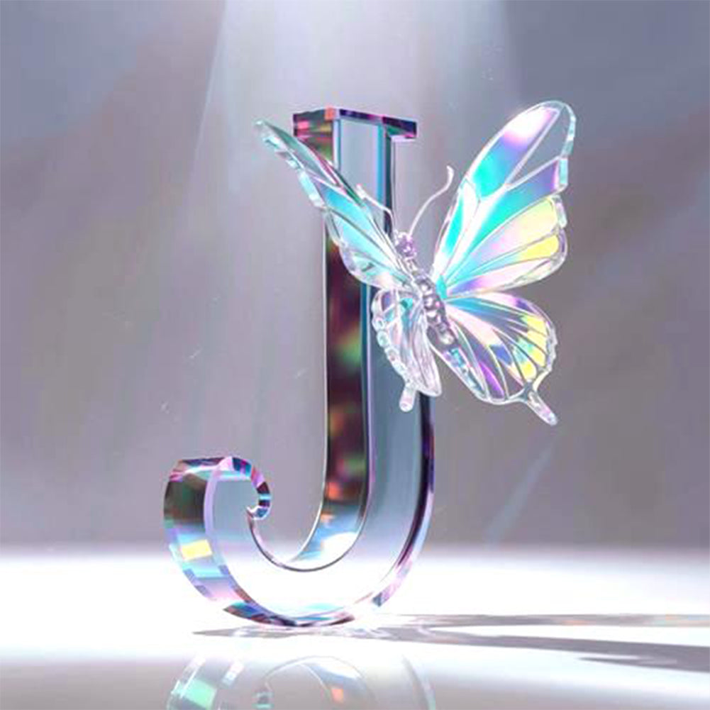 Diamond Painting - Full Round - Crystal Butterfly Letter J (30*30CM)