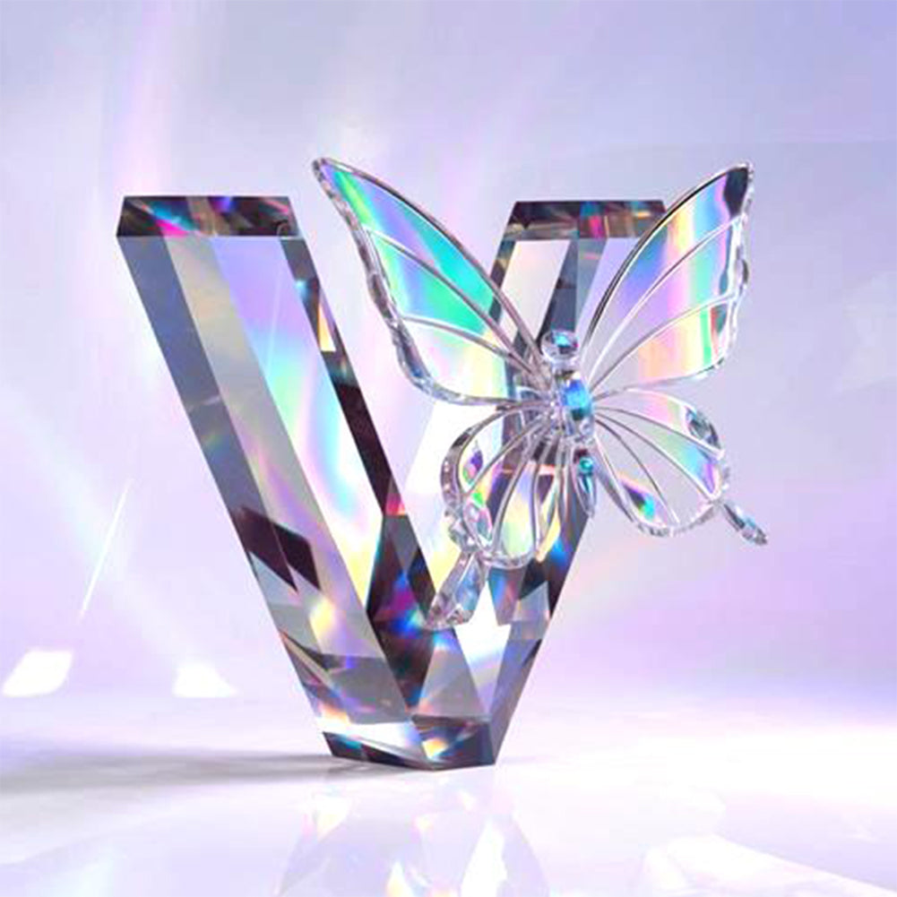 Diamond Painting - Full Round - Crystal Butterfly Letter V (30*30CM)