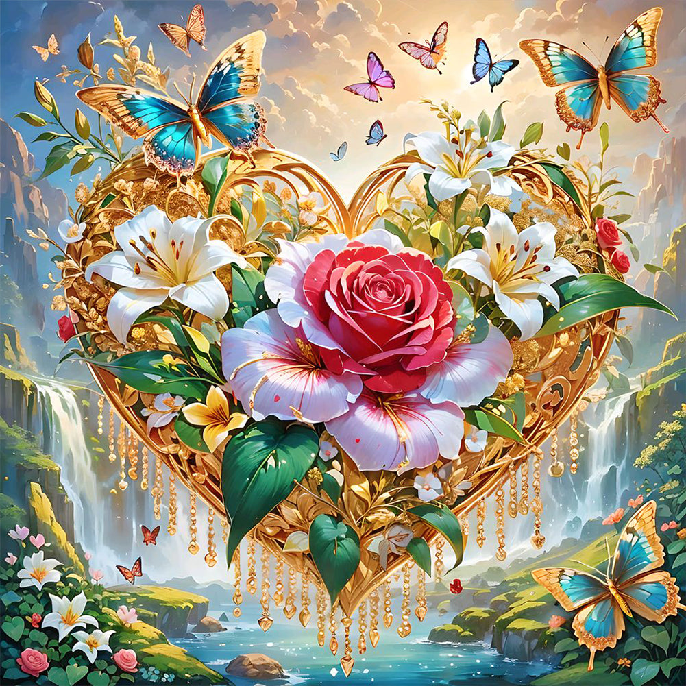 Diamond Painting - Full Round - Heart Flower (40*40CM)