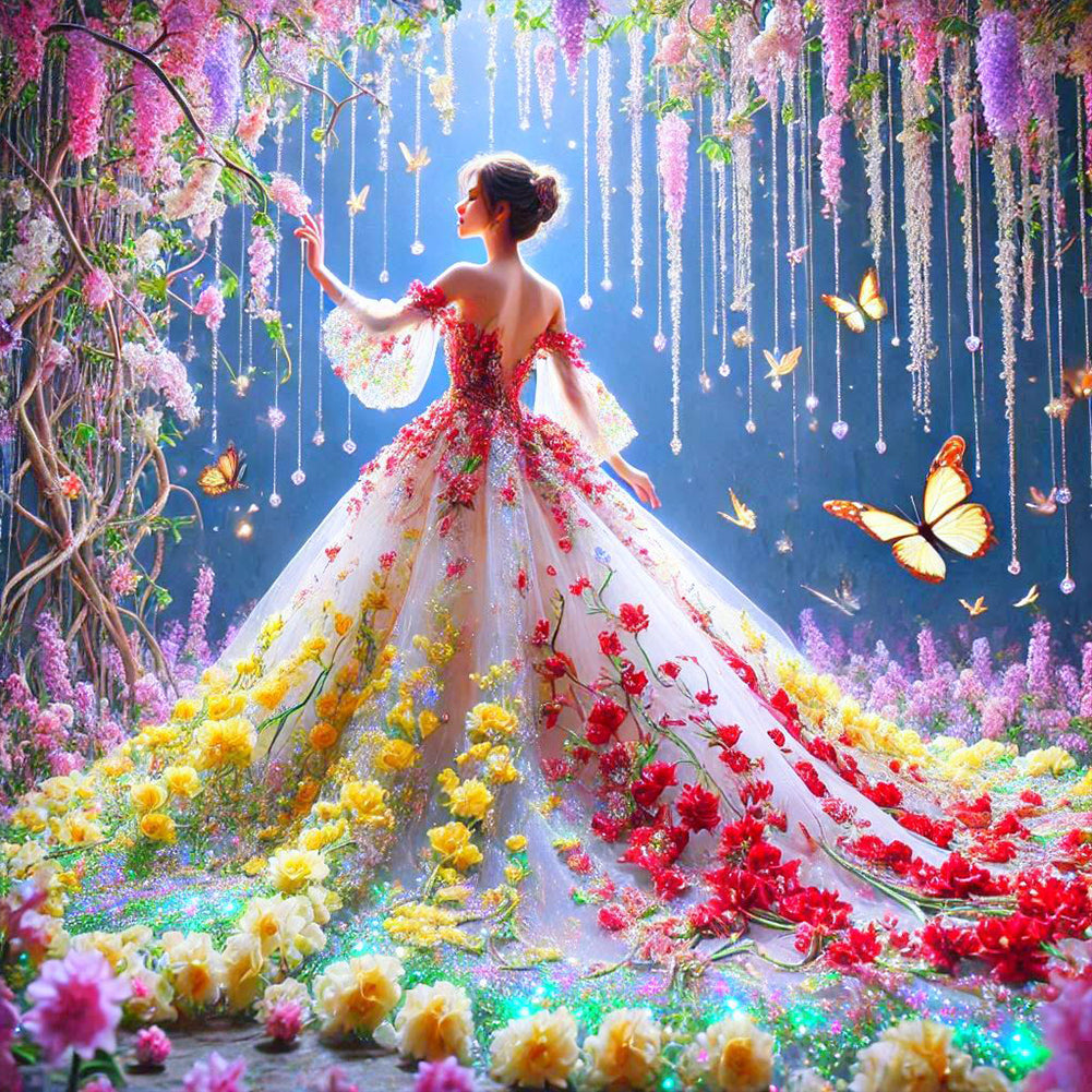 Diamond Painting - Full Round - Girl In Floral Dress (40*40CM)