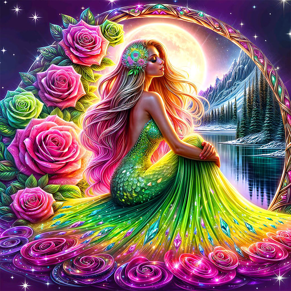 Diamond Painting - Full Round - Girl In Green Dress (40*40CM)