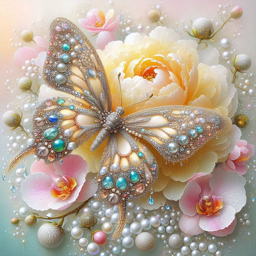 Diamond Painting - Full Round - Flower Crystal Butterfly (40*40CM)