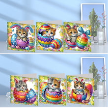 Load image into Gallery viewer, 6Pcs Easter Cats Diamond Painting Card Rhinestone Art Card for Party Favors
