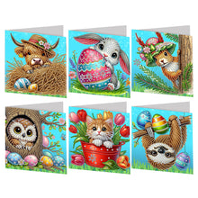 Load image into Gallery viewer, 6Pcs Easter Animals Diamond Painting Card Rhinestone Art Card for Party Favors
