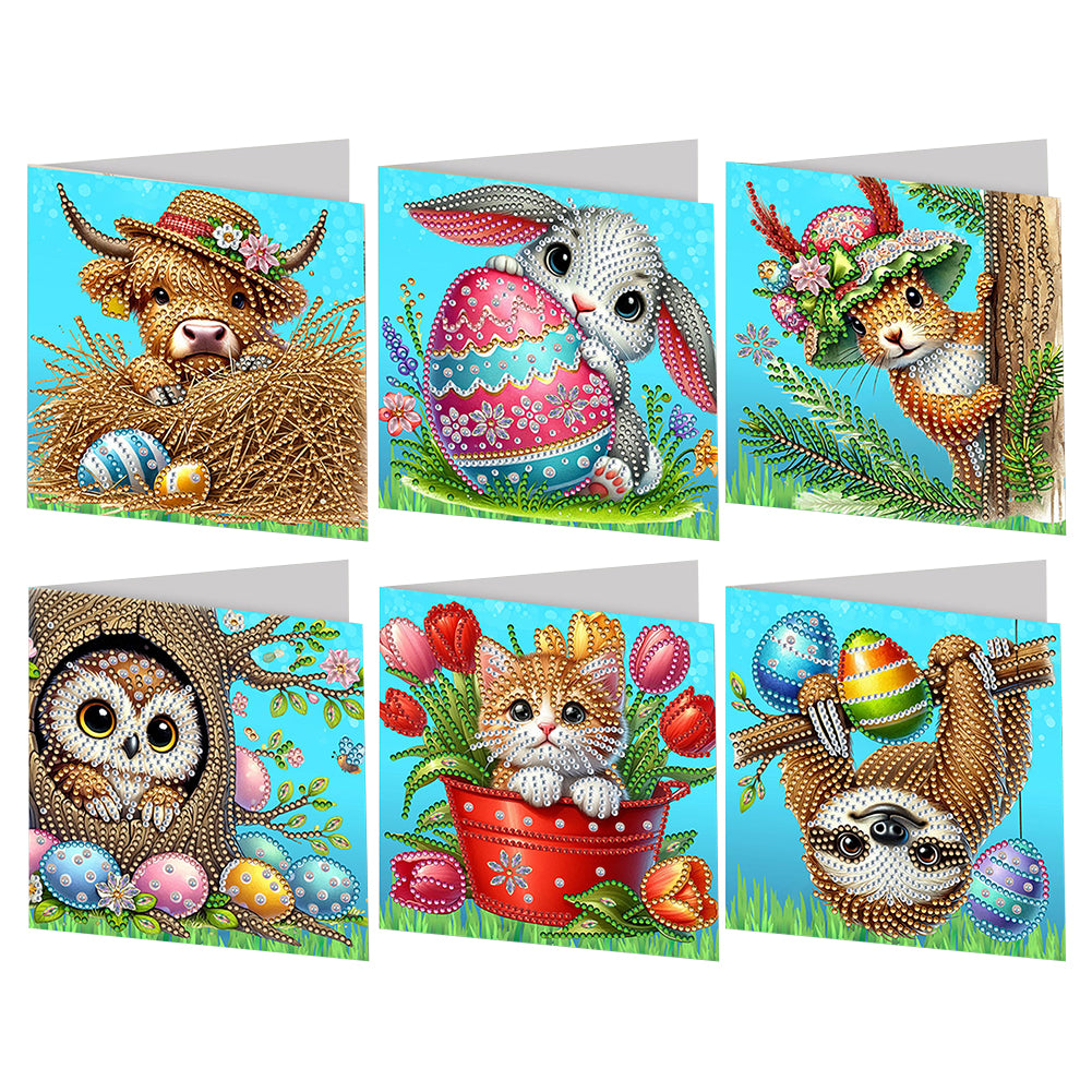 6Pcs Easter Animals Diamond Painting Card Rhinestone Art Card for Party Favors