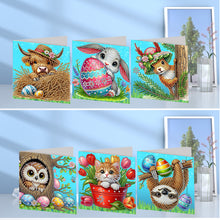 Load image into Gallery viewer, 6Pcs Easter Animals Diamond Painting Card Rhinestone Art Card for Party Favors
