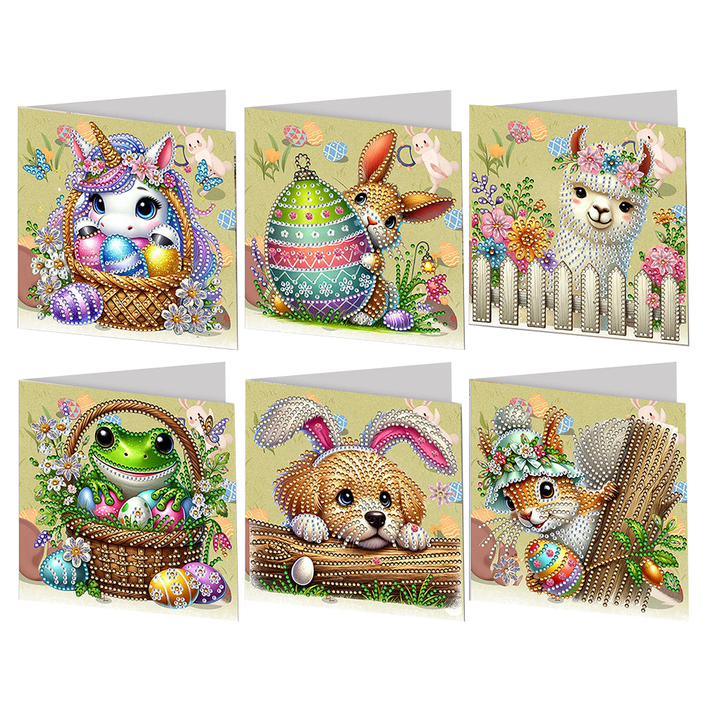 6Pcs Easter Animals Diamond Painting Card Rhinestone Art Card for Party Favors