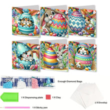 Load image into Gallery viewer, 6Pcs Easter Eggs Rabbits Diamond Painting Card Rhinestone Art Card for Adults
