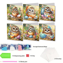 Load image into Gallery viewer, 6Pcs Easter Egg Owls Diamond Painting Card Rhinestone Art Card for Party Favors
