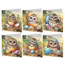 Load image into Gallery viewer, 6Pcs Easter Egg Owls Diamond Painting Card Rhinestone Art Card for Party Favors
