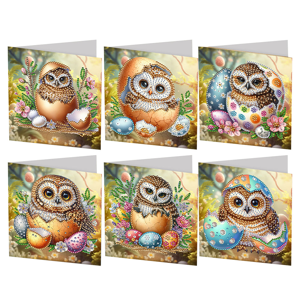 6Pcs Easter Egg Owls Diamond Painting Card Rhinestone Art Card for Party Favors