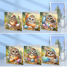 Load image into Gallery viewer, 6Pcs Easter Egg Owls Diamond Painting Card Rhinestone Art Card for Party Favors
