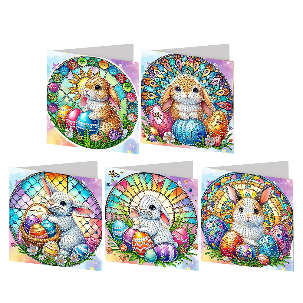 6Pcs Easter Rabbits Diamond Painting Card Rhinestone Art Card for Party Favors