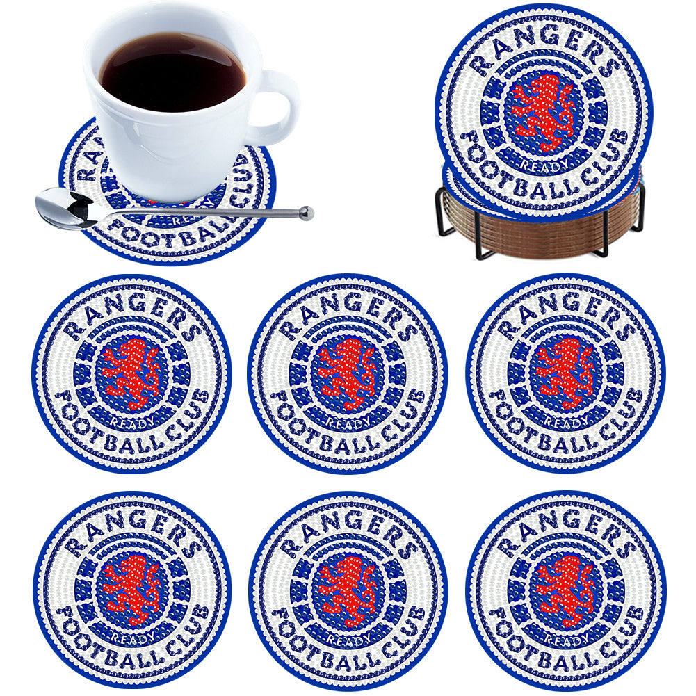 6Pcs Wooden Football Club Diamond Painting Coasters DIY Coaster Diamond Dot Kits