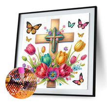 Load image into Gallery viewer, Diamond Painting - Partial Special Shaped - Cross And Flower (30*30CM)
