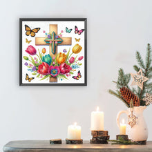 Load image into Gallery viewer, Diamond Painting - Partial Special Shaped - Cross And Flower (30*30CM)
