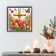 Load image into Gallery viewer, Diamond Painting - Partial Special Shaped - Cross And Flower (30*30CM)
