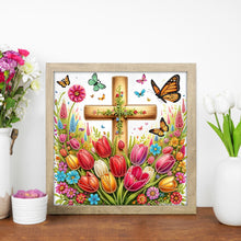 Load image into Gallery viewer, Diamond Painting - Partial Special Shaped - Cross And Flower (30*30CM)
