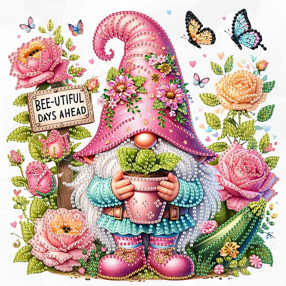 Diamond Painting - Partial Special Shaped - Flower And Gnome (30*30CM)