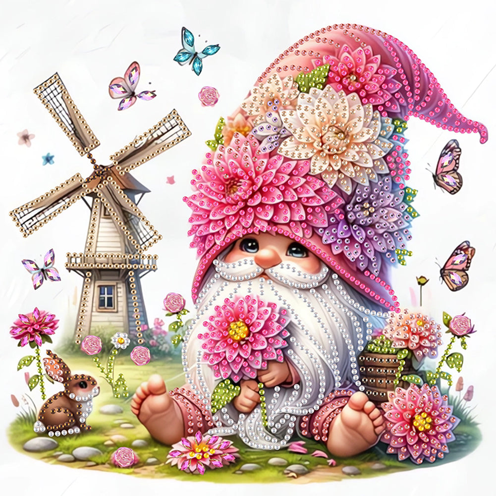 Diamond Painting - Partial Special Shaped - Windmill And Gnome (30*30CM)