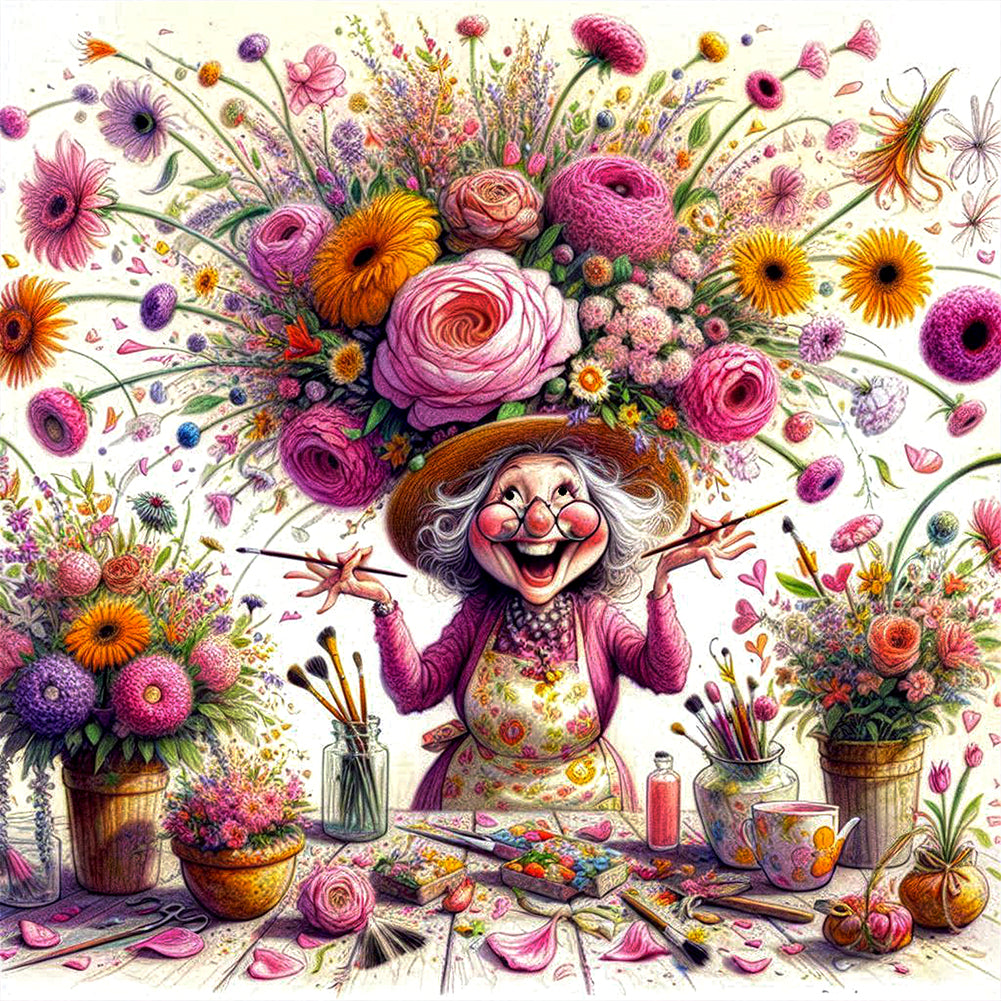 Diamond Painting - Full Round - Happy People And Flowers (40*40CM)