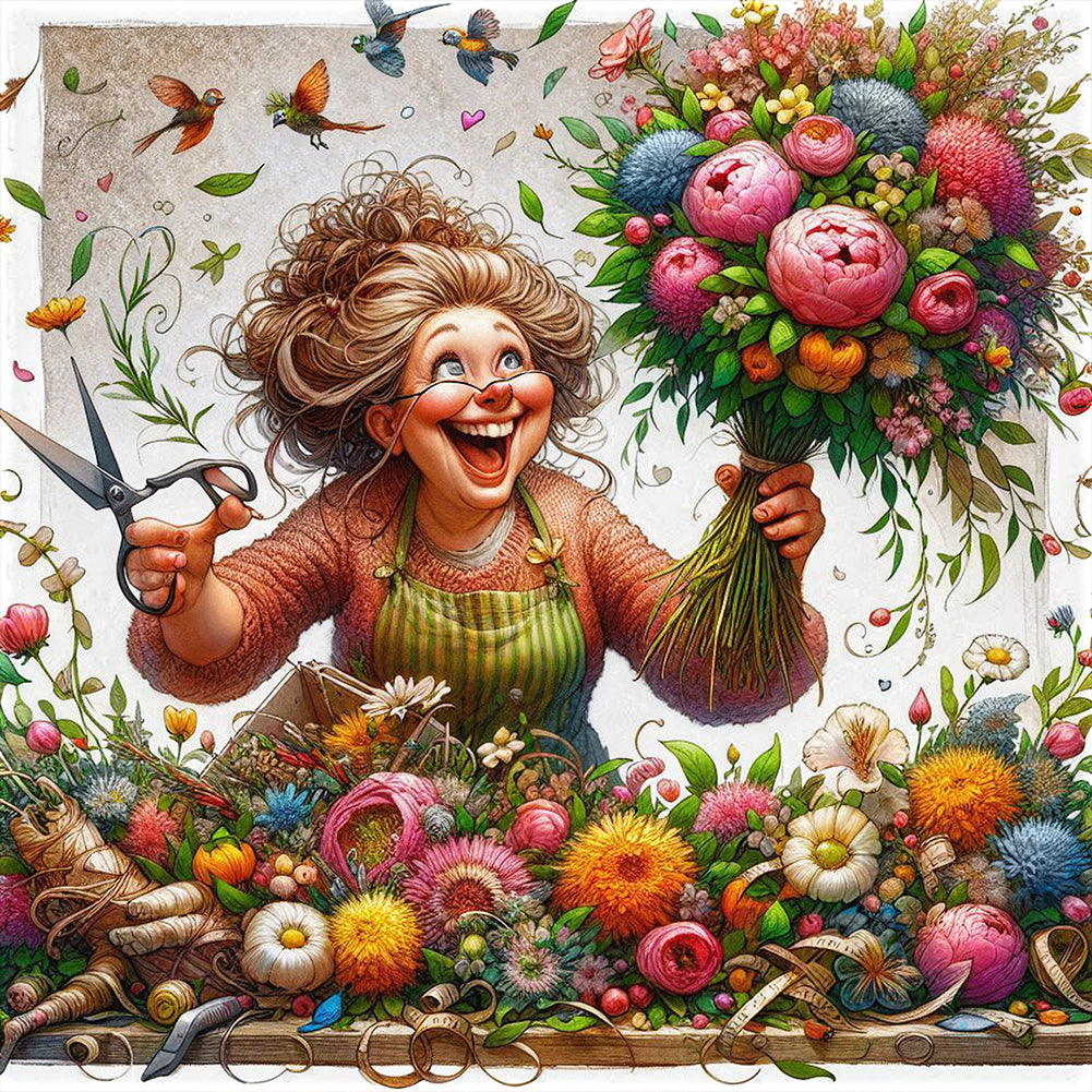 Diamond Painting - Full Round - Happy People And Flowers (40*40CM)