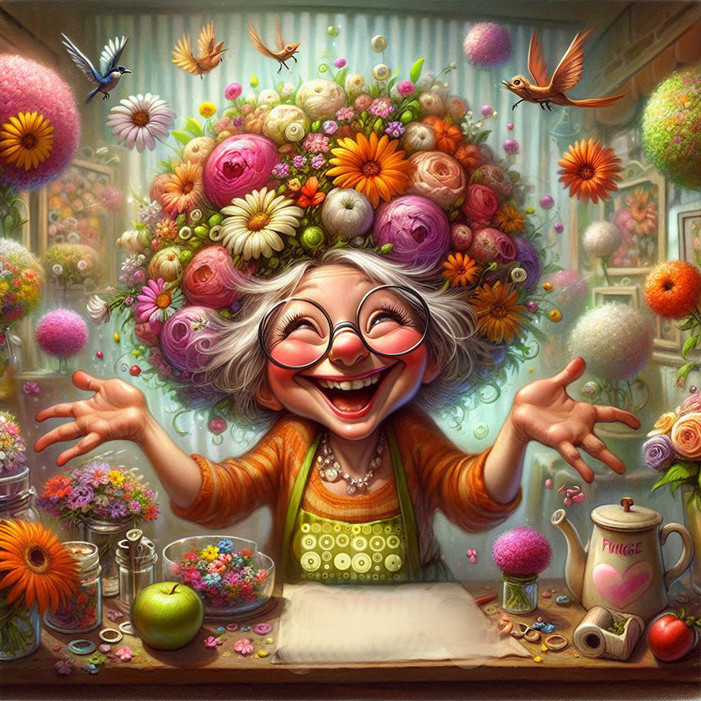 Diamond Painting - Full Round - Happy People And Flowers (40*40CM)