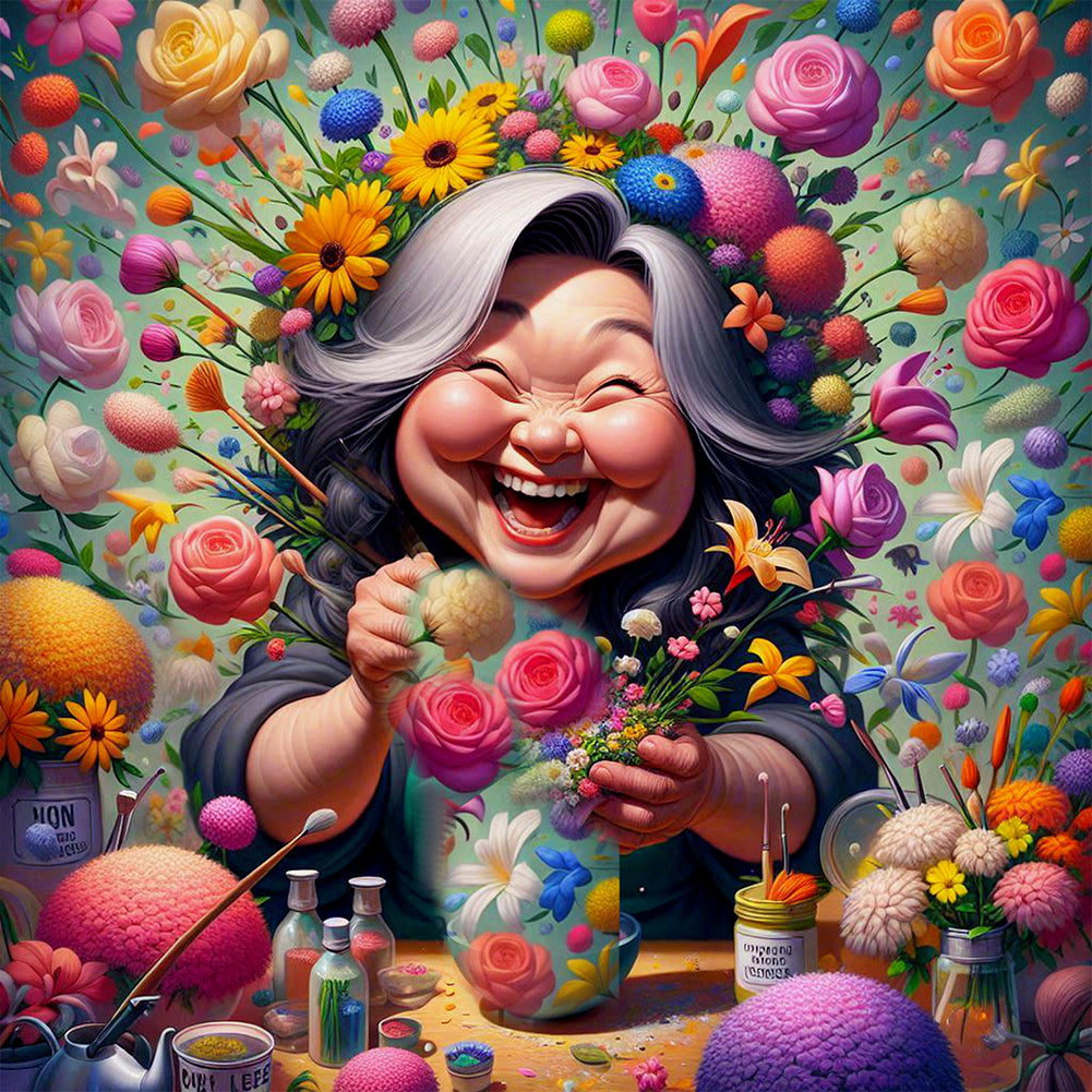 Diamond Painting - Full Round - Happy People And Flowers (40*40CM)