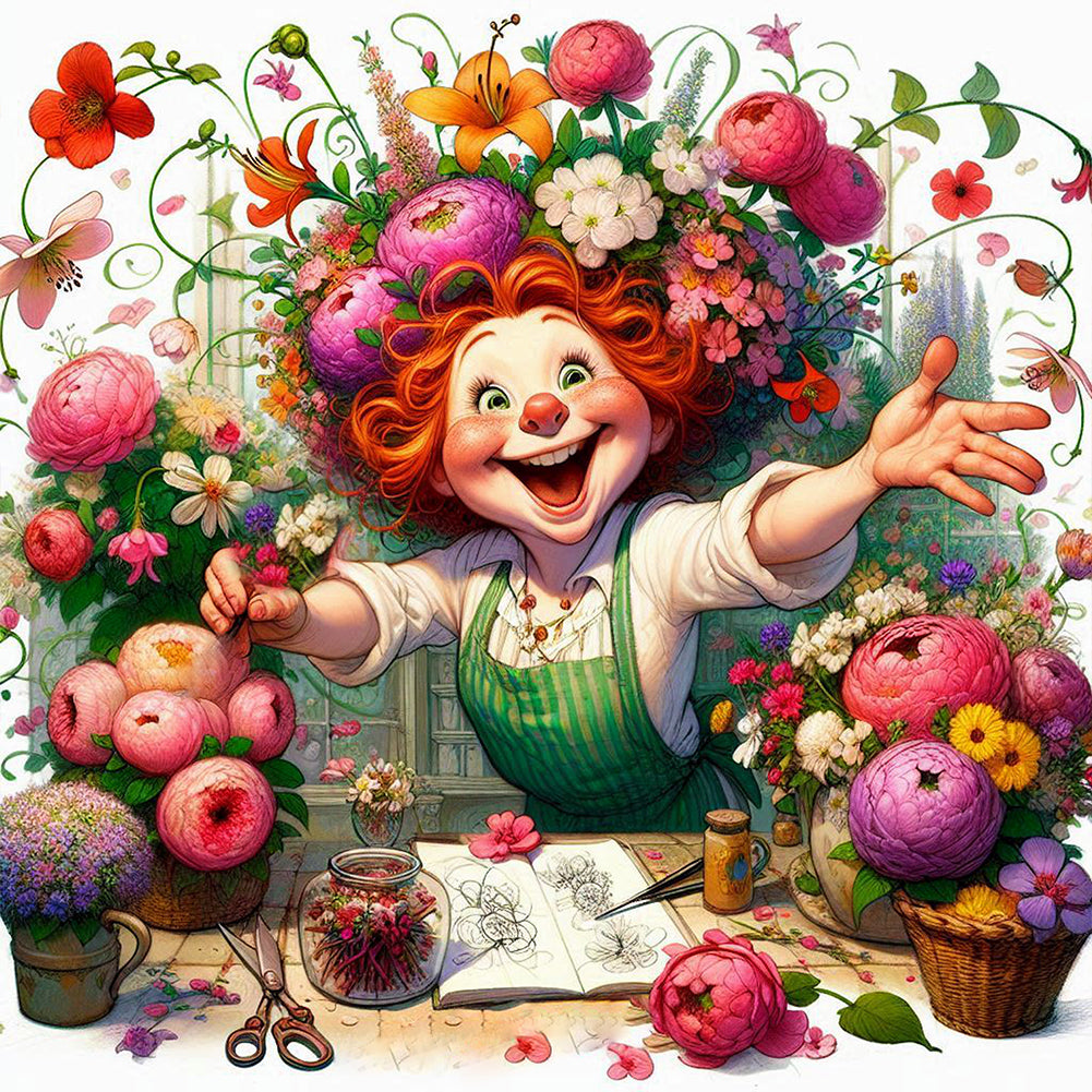 Diamond Painting - Full Round - Happy People And Flowers (40*40CM)