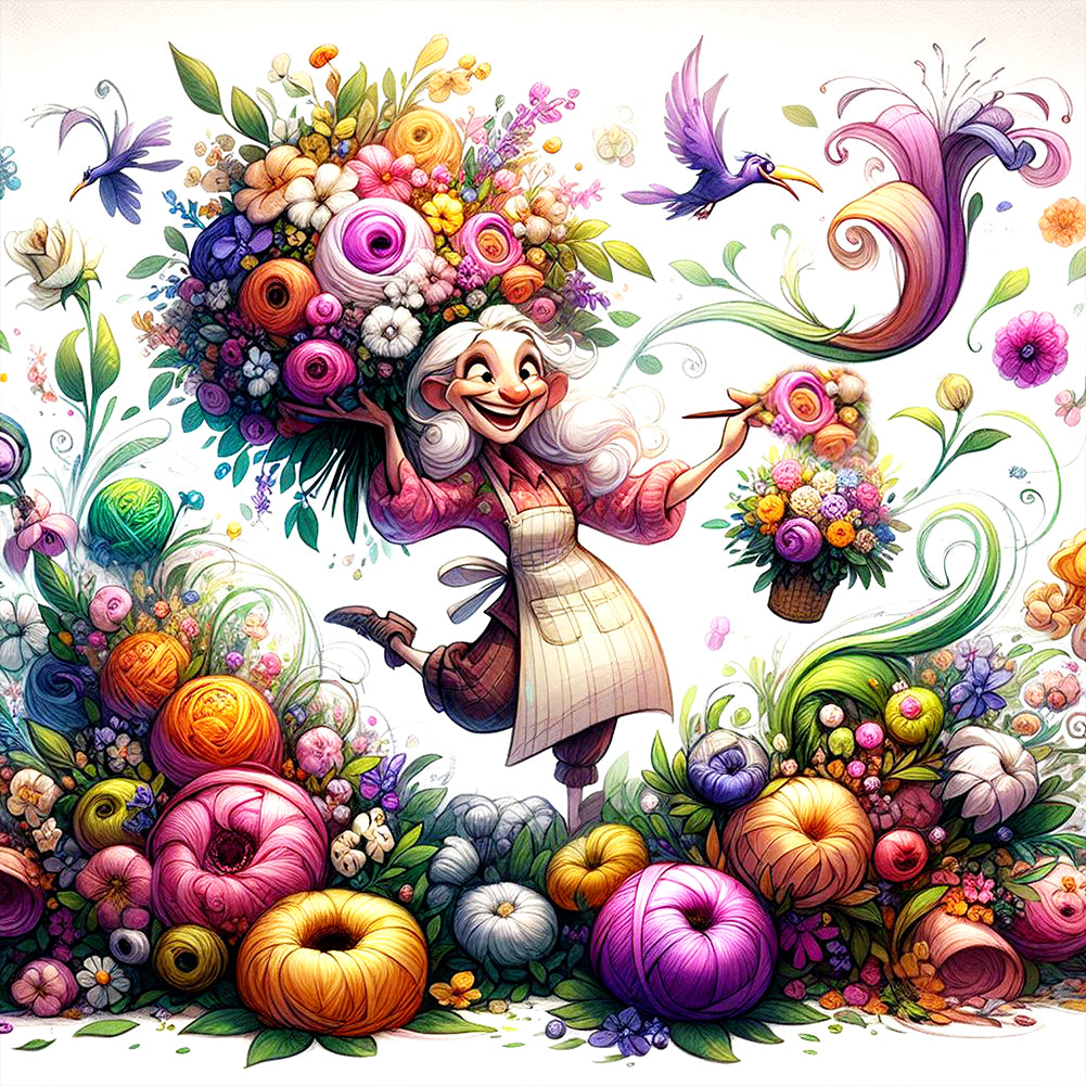 Diamond Painting - Full Round - Happy People And Flowers (40*40CM)
