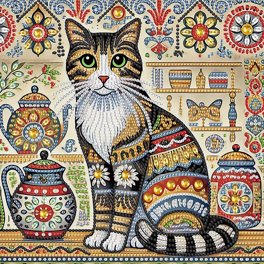 Diamond Painting - Partial Special Shaped - Mandala Cat (30*30CM)