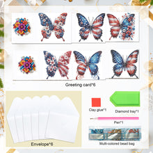 Load image into Gallery viewer, 6Pcs American Flag Butterfly DIY Diamond Painting Card Diamond Drawing Card
