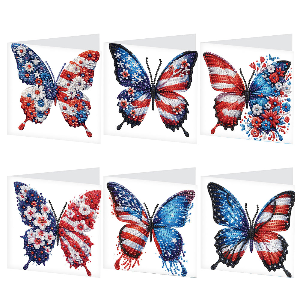 6Pcs American Flag Butterfly DIY Diamond Painting Card Diamond Drawing Card