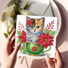 Load image into Gallery viewer, 6Pcs Teacup Kitten DIY Diamond Painting Card Diamond Drawing Card for Friends
