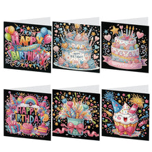 Load image into Gallery viewer, 6Pcs Birthday Cake DIY Diamond Painting Card Diamond Drawing Card for Friends
