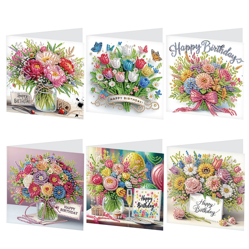 6Pcs Bouquet DIY Diamond Painting Card Diamond Drawing Card for Friends