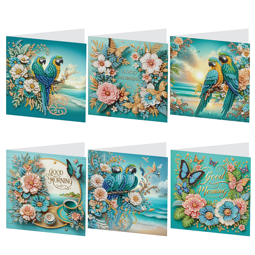 6Pcs Parrot DIY Diamond Painting Card Diamond Drawing Card for Family Friends