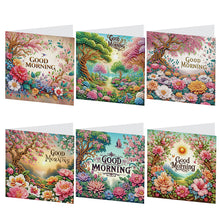 Load image into Gallery viewer, 6Pcs Good Morning Bouquet DIY Diamond Painting Card Diamond Drawing Card
