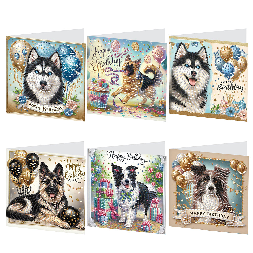 6Pcs Birthday Puppy DIY Diamond Painting Card Diamond Drawing Card for Adults