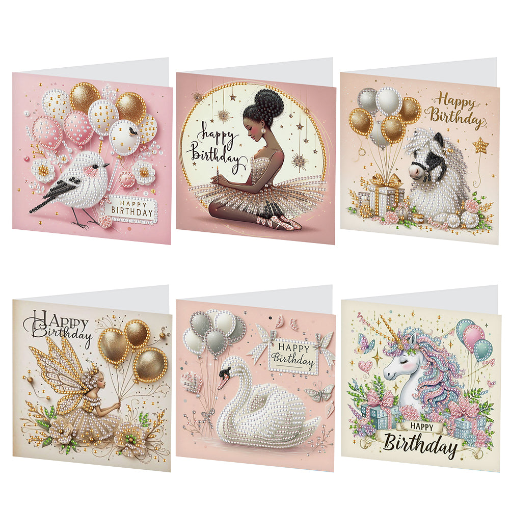 6Pcs Birthday Animal DIY Diamond Painting Card Diamond Drawing Card for Adults