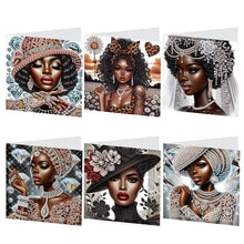 Load image into Gallery viewer, 6Pcs Black Woman DIY Diamond Painting Card Diamond Drawing Card for Adults
